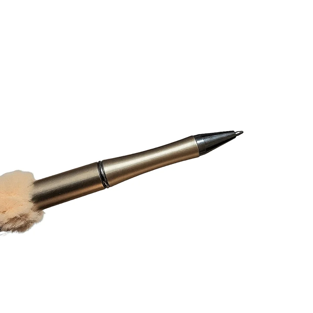 Fashion Fancy Bear Fur Beaded Ballpoint Twist Pen Metallic Gold Topper